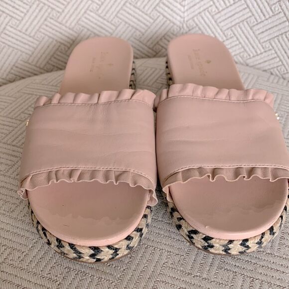 KATE Spade Slides Zahara Ruffle Trim Slides Flat Pink Shoes Espadrille Women 8 - Picture 2 of 10